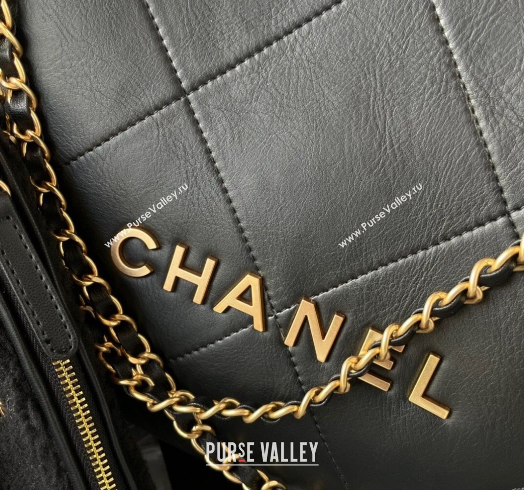 Chanel 22 Small Shopping Bag in Calfskin and Wool Black AS3260 2023 (yezi-231031020)