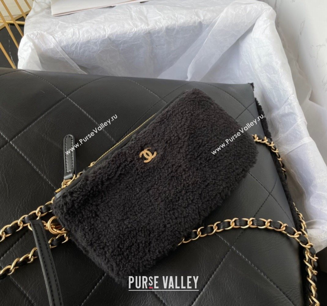 Chanel 22 Small Shopping Bag in Calfskin and Wool Black AS3260 2023 (yezi-231031020)