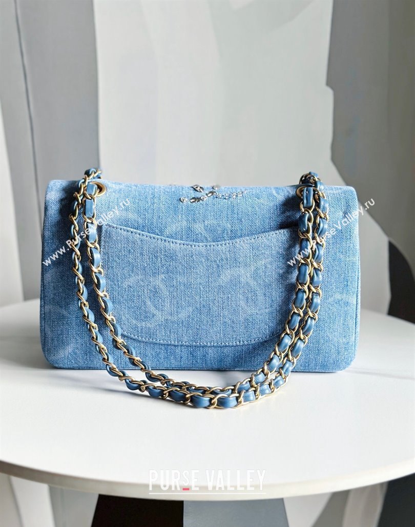 Chanel Classic Medium Flap Bag in Sequins Embroidered Denim A01112 Light Blue 2023 (yezi-231031021)