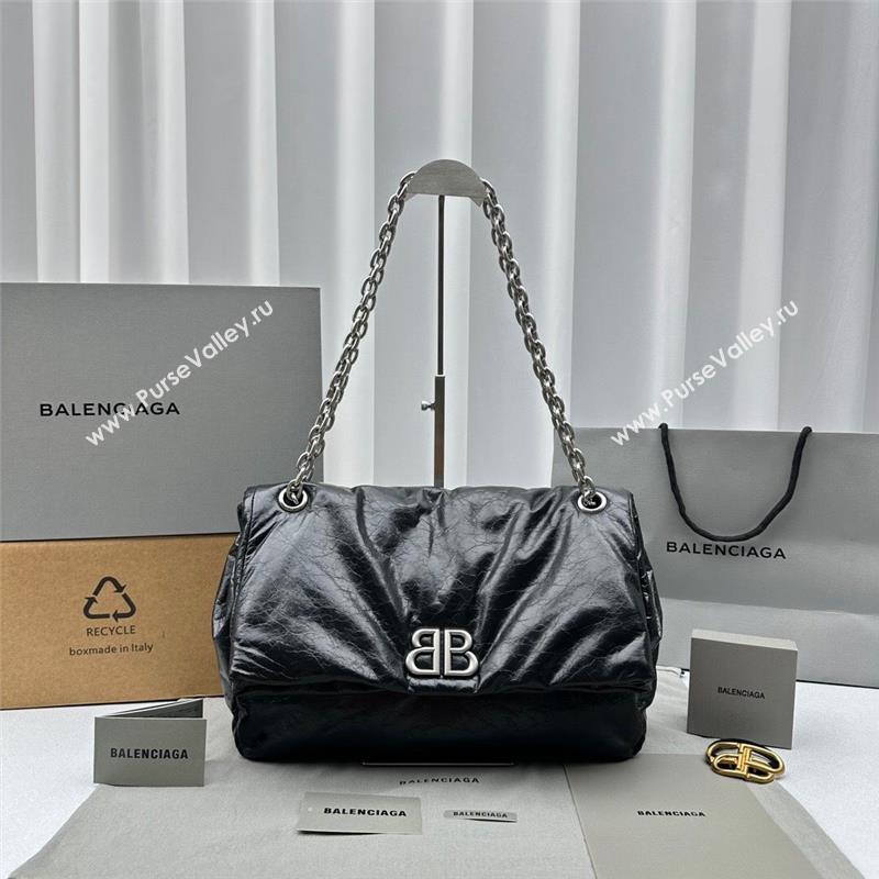 Balenciaga Monaco Medium Chain Bag in calfskin Black Aged Silver 2023 92800 (ningm-231010026)