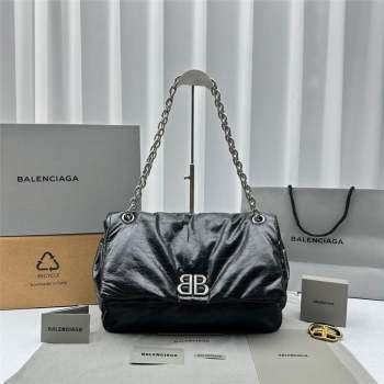 Balenciaga Monaco Medium Chain Bag in calfskin Black Aged Silver 2023 92800 (ningm-231010026)