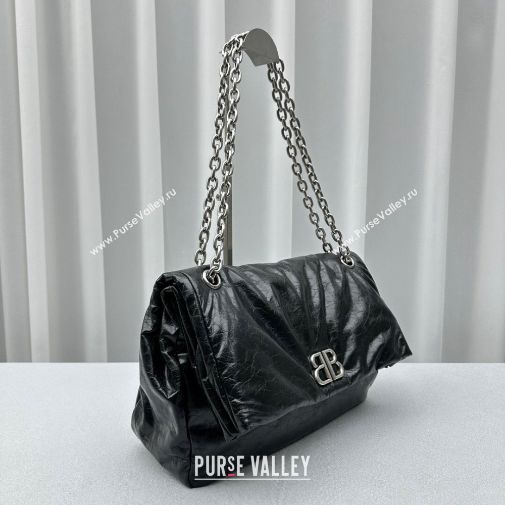 Balenciaga Monaco Medium Chain Bag in calfskin Black Aged Silver 2023 92800 (ningm-231010026)