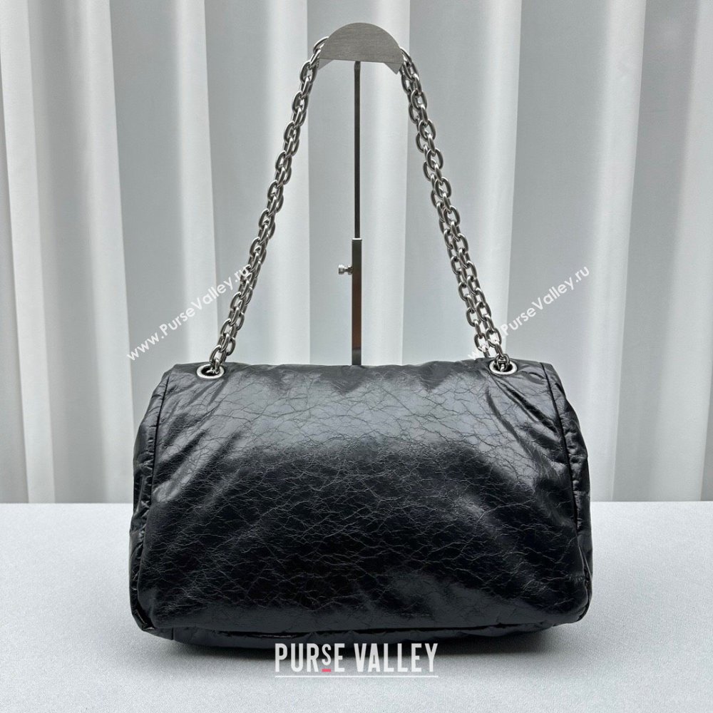 Balenciaga Monaco Medium Chain Bag in calfskin Black Aged Silver 2023 92800 (ningm-231010026)