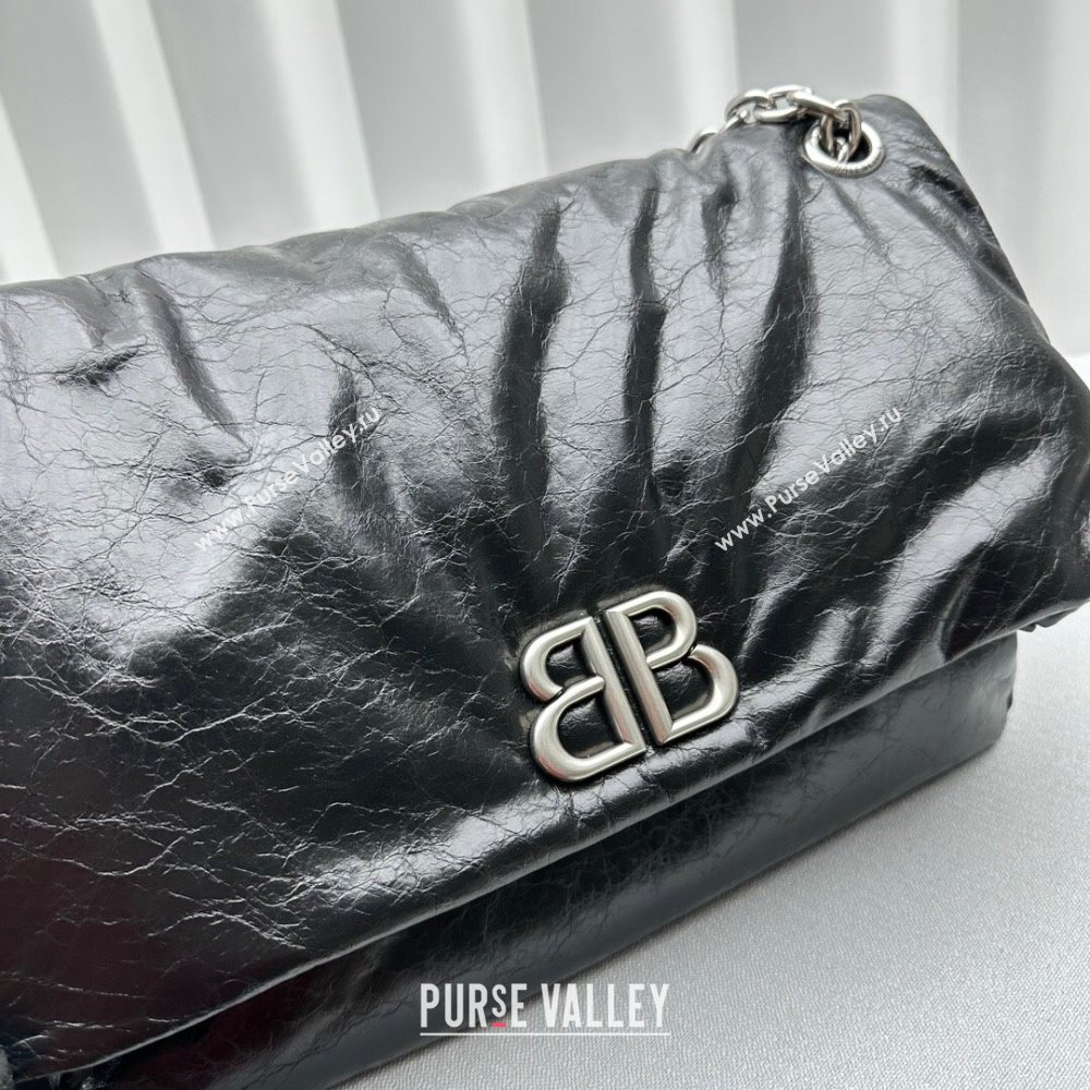 Balenciaga Monaco Medium Chain Bag in calfskin Black Aged Silver 2023 92800 (ningm-231010026)