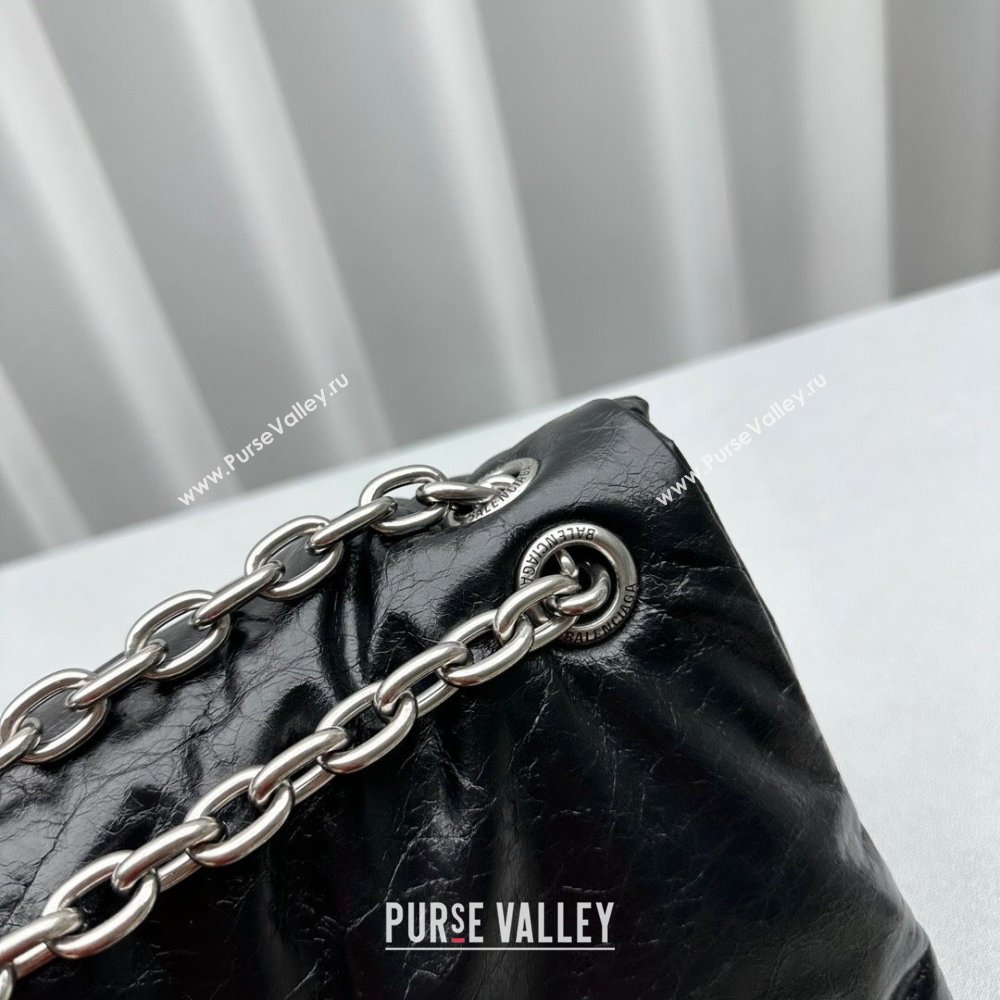 Balenciaga Monaco Medium Chain Bag in calfskin Black Aged Silver 2023 92800 (ningm-231010026)