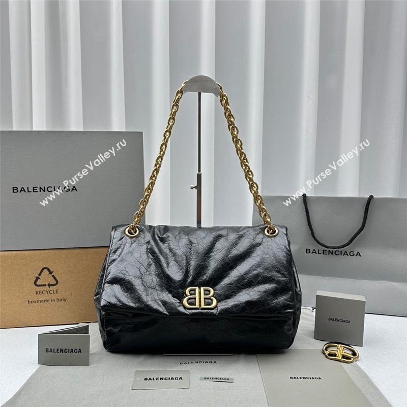 Balenciaga Monaco Medium Chain Bag in calfskin Black Aged Gold 2023 92800 (ningm-231010027)