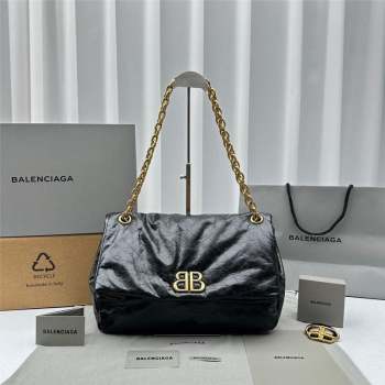 Balenciaga Monaco Medium Chain Bag in calfskin Black Aged Gold 2023 92800 (ningm-231010027)