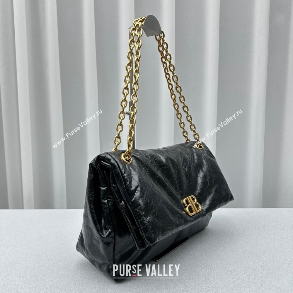 Balenciaga Monaco Medium Chain Bag in calfskin Black Aged Gold 2023 92800 (ningm-231010027)