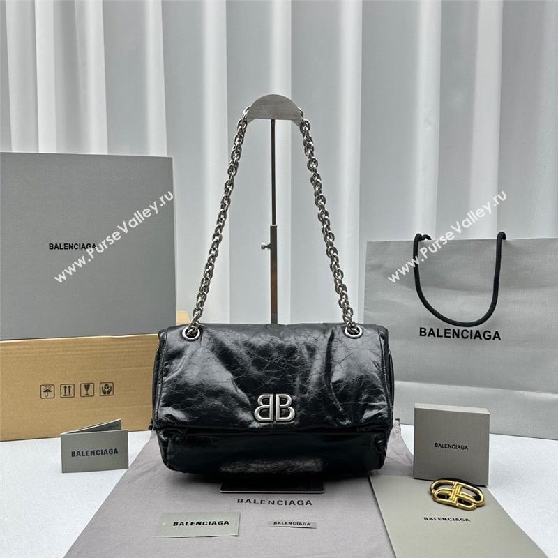 Balenciaga Monaco Small Chain Bag in calfskin Black Aged Silver 2023 92800 (ningm-231010028)