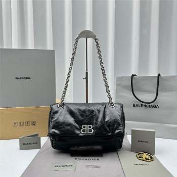 Balenciaga Monaco Small Chain Bag in calfskin Black Aged Silver 2023 92800 (ningm-231010028)