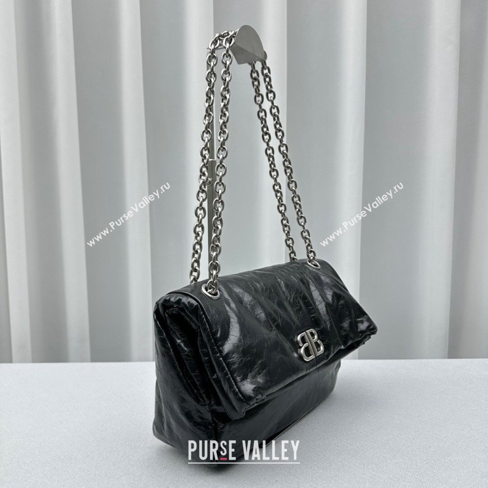 Balenciaga Monaco Small Chain Bag in calfskin Black Aged Silver 2023 92800 (ningm-231010028)