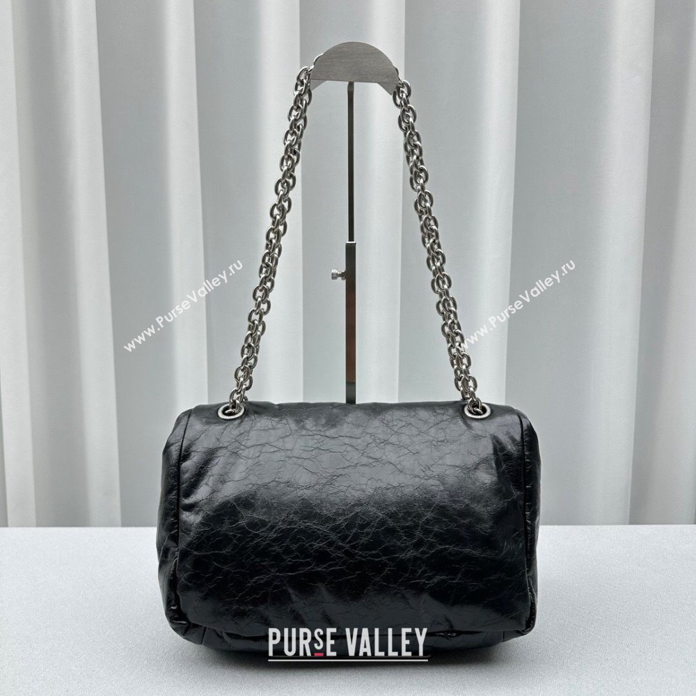 Balenciaga Monaco Small Chain Bag in calfskin Black Aged Silver 2023 92800 (ningm-231010028)