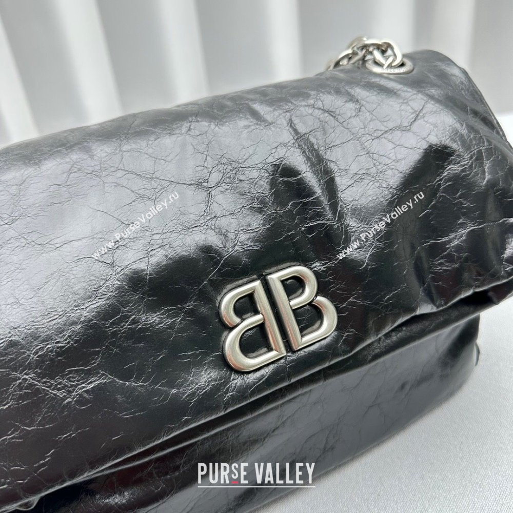 Balenciaga Monaco Small Chain Bag in calfskin Black Aged Silver 2023 92800 (ningm-231010028)