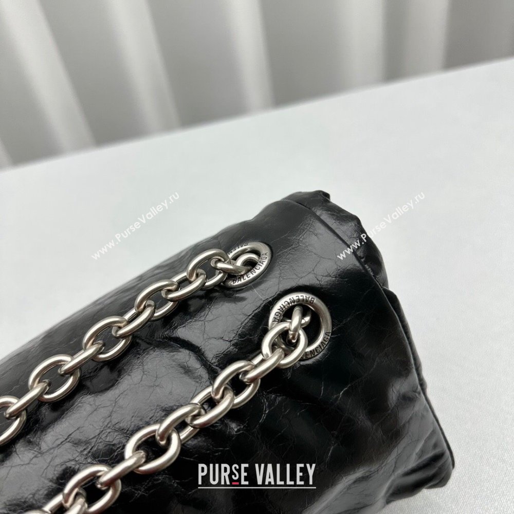 Balenciaga Monaco Small Chain Bag in calfskin Black Aged Silver 2023 92800 (ningm-231010028)