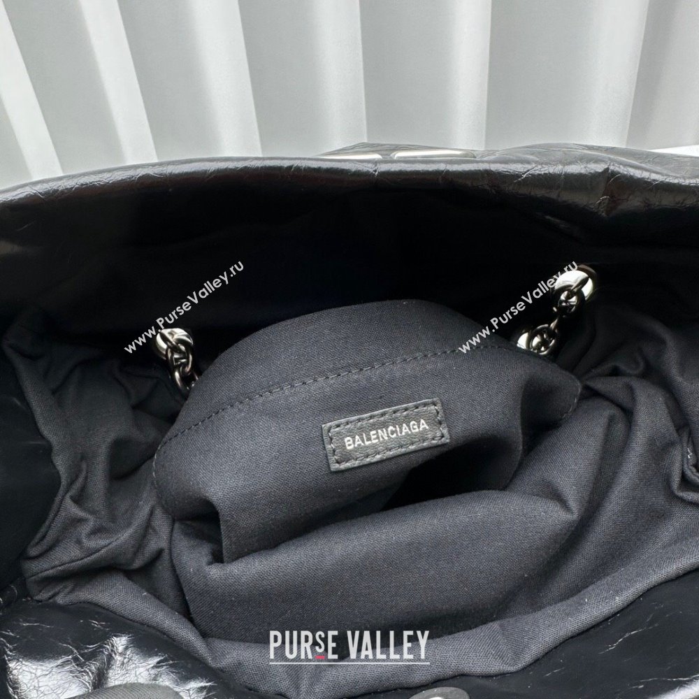 Balenciaga Monaco Small Chain Bag in calfskin Black Aged Silver 2023 92800 (ningm-231010028)