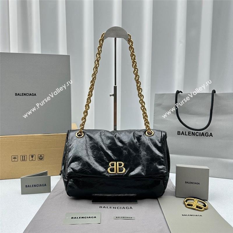 Balenciaga Monaco Small Chain Bag in calfskin Black Aged Gold 2023 92800 (ningm-231010029)