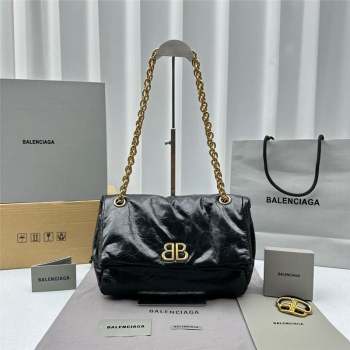 Balenciaga Monaco Small Chain Bag in calfskin Black Aged Gold 2023 92800 (ningm-231010029)