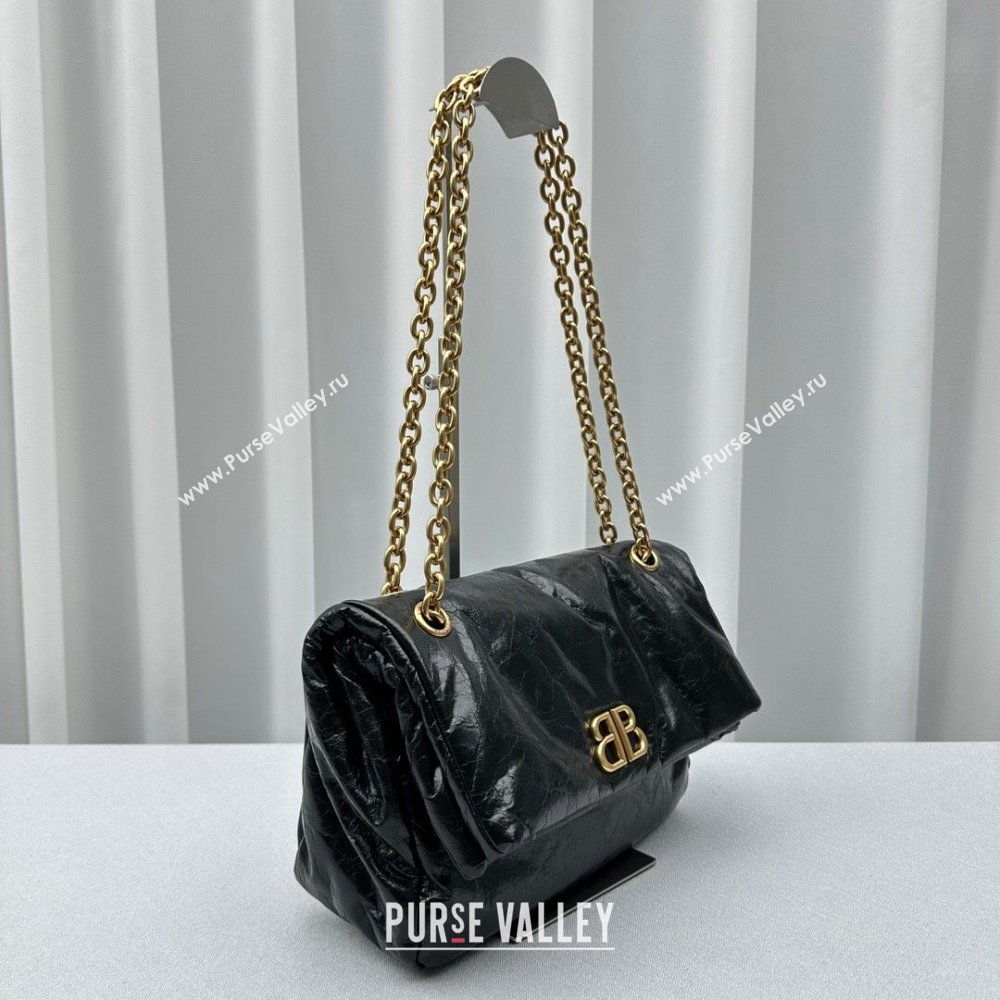 Balenciaga Monaco Small Chain Bag in calfskin Black Aged Gold 2023 92800 (ningm-231010029)