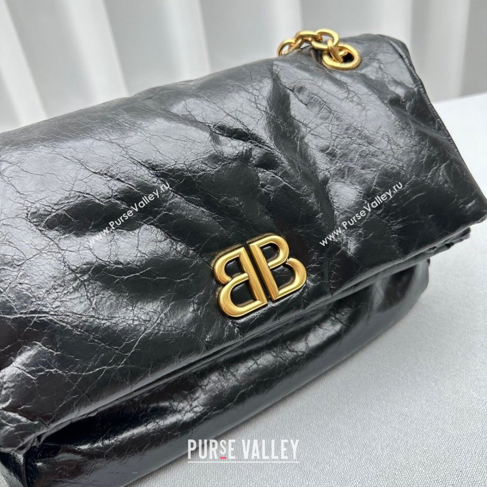 Balenciaga Monaco Small Chain Bag in calfskin Black Aged Gold 2023 92800 (ningm-231010029)