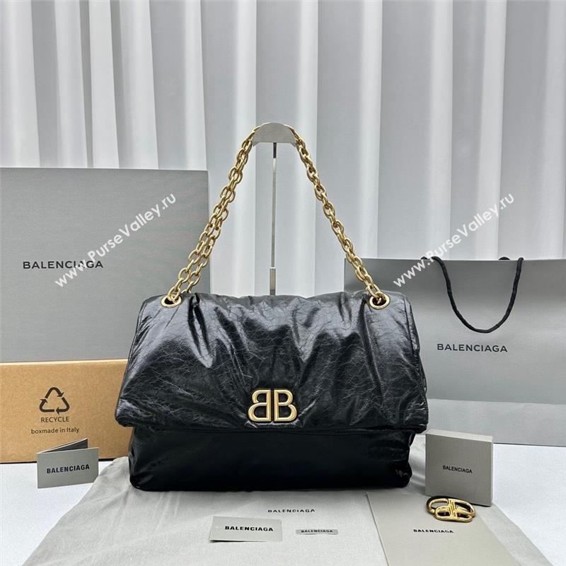 Balenciaga Monaco Large Chain Bag in calfskin Black Aged Gold 2023 92800 (ningm-231010031)