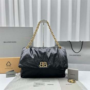 Balenciaga Monaco Large Chain Bag in calfskin Black Aged Gold 2023 92800 (ningm-231010031)