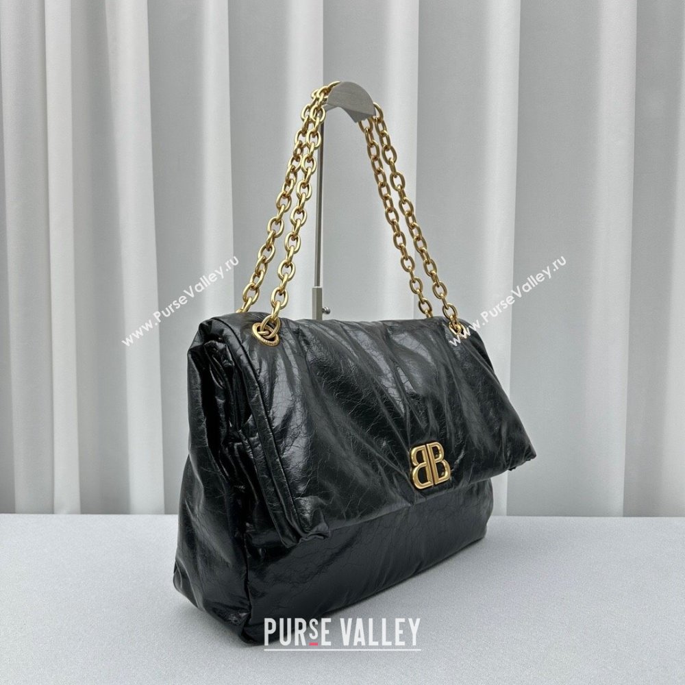 Balenciaga Monaco Large Chain Bag in calfskin Black Aged Gold 2023 92800 (ningm-231010031)