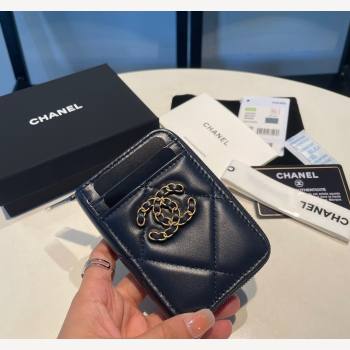 Chanel 19 Shiny Lambskin Card Holder Wallet Dark Blue 2023 AP2701 (yezi-231111012)