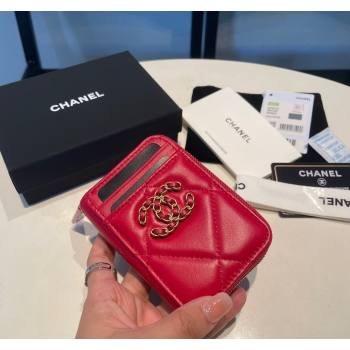 Chanel 19 Shiny Lambskin Card Holder Wallet Red 2023 AP2701 (yezi-231111013)