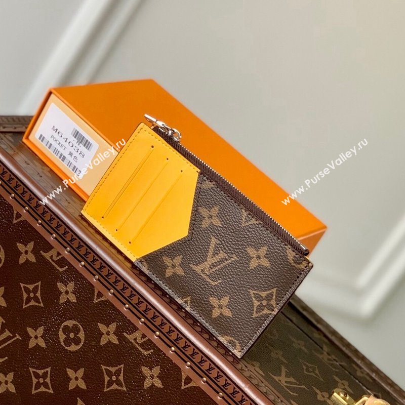 Louis Vuitton Coin Card Holder Monogram Macassar Canvas M82910 Yellow Leather 2023 (KI-231113014)