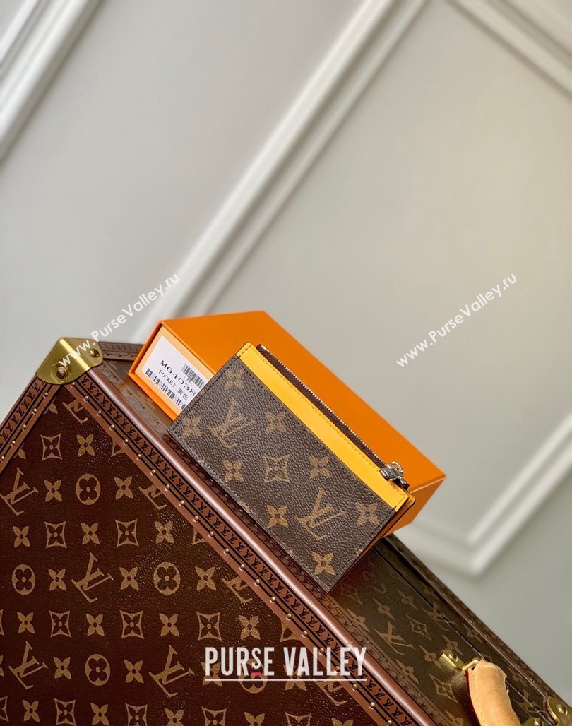 Louis Vuitton Coin Card Holder Monogram Macassar Canvas M82910 Yellow Leather 2023 (KI-231113014)