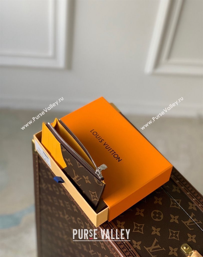 Louis Vuitton Coin Card Holder Monogram Macassar Canvas M82910 Yellow Leather 2023 (KI-231113014)