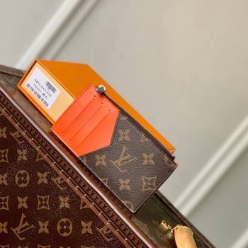 Louis Vuitton Coin Card Holder Monogram Macassar Canvas M82909 Orange Leather 2023 (KI-231113015)