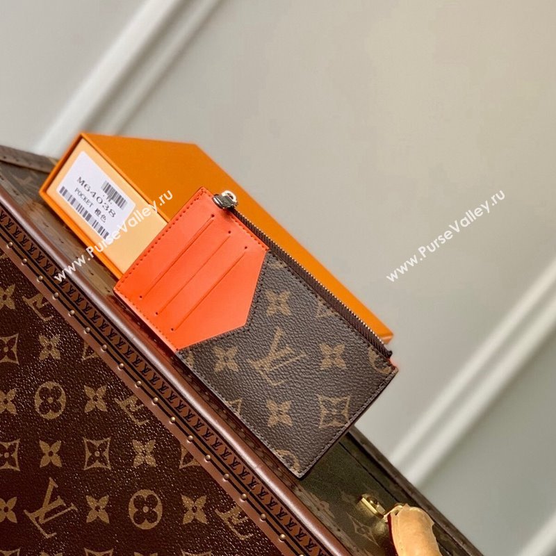 Louis Vuitton Coin Card Holder Monogram Macassar Canvas M82909 Orange Leather 2023 (KI-231113015)