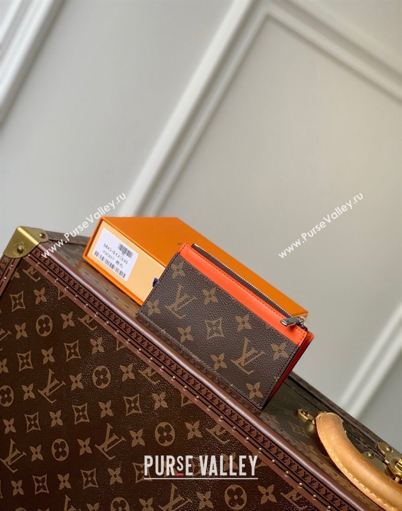 Louis Vuitton Coin Card Holder Monogram Macassar Canvas M82909 Orange Leather 2023 (KI-231113015)