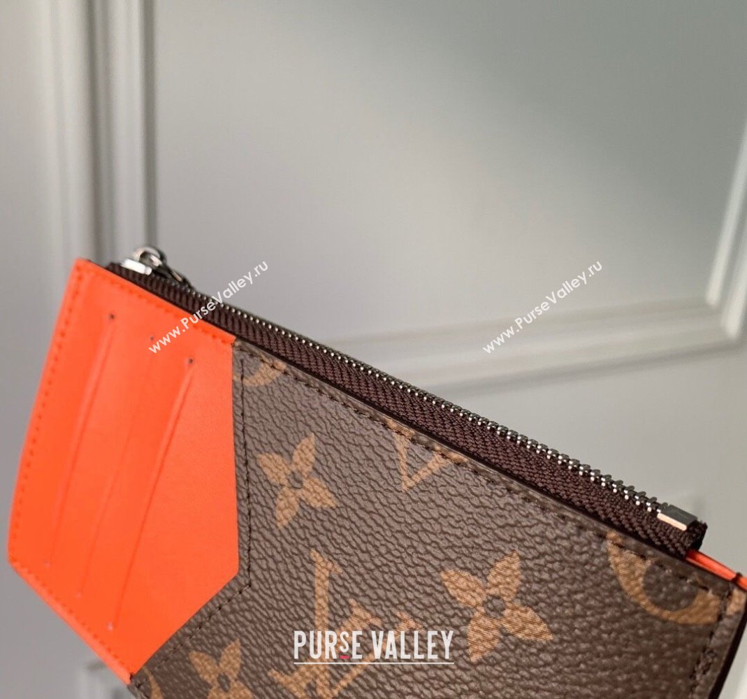 Louis Vuitton Coin Card Holder Monogram Macassar Canvas M82909 Orange Leather 2023 (KI-231113015)