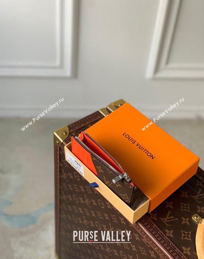 Louis Vuitton Coin Card Holder Monogram Macassar Canvas M82909 Orange Leather 2023 (KI-231113015)