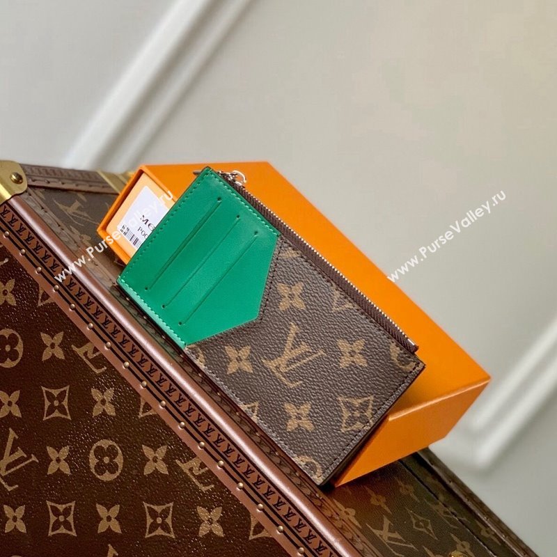 Louis Vuitton Coin Card Holder Monogram Macassar Canvas M82913 Green Leather 2023 (KI-231113016)