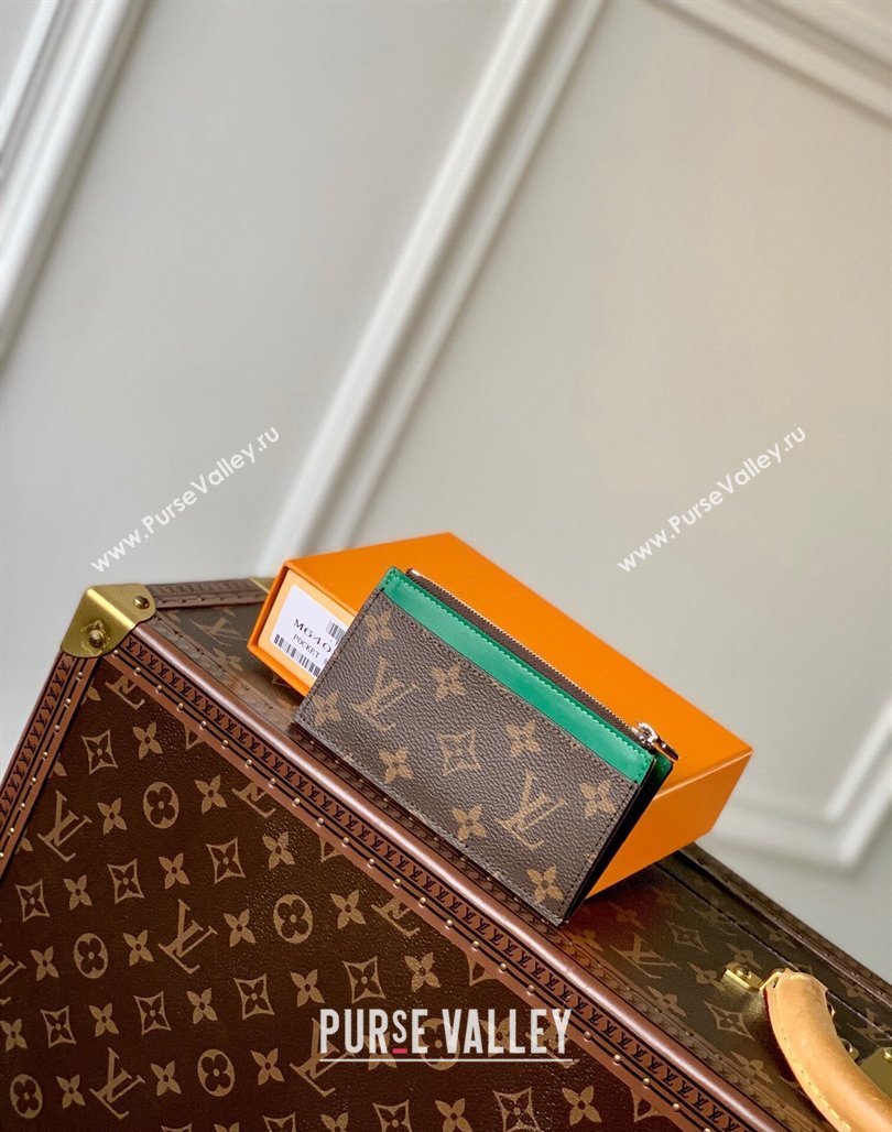 Louis Vuitton Coin Card Holder Monogram Macassar Canvas M82913 Green Leather 2023 (KI-231113016)