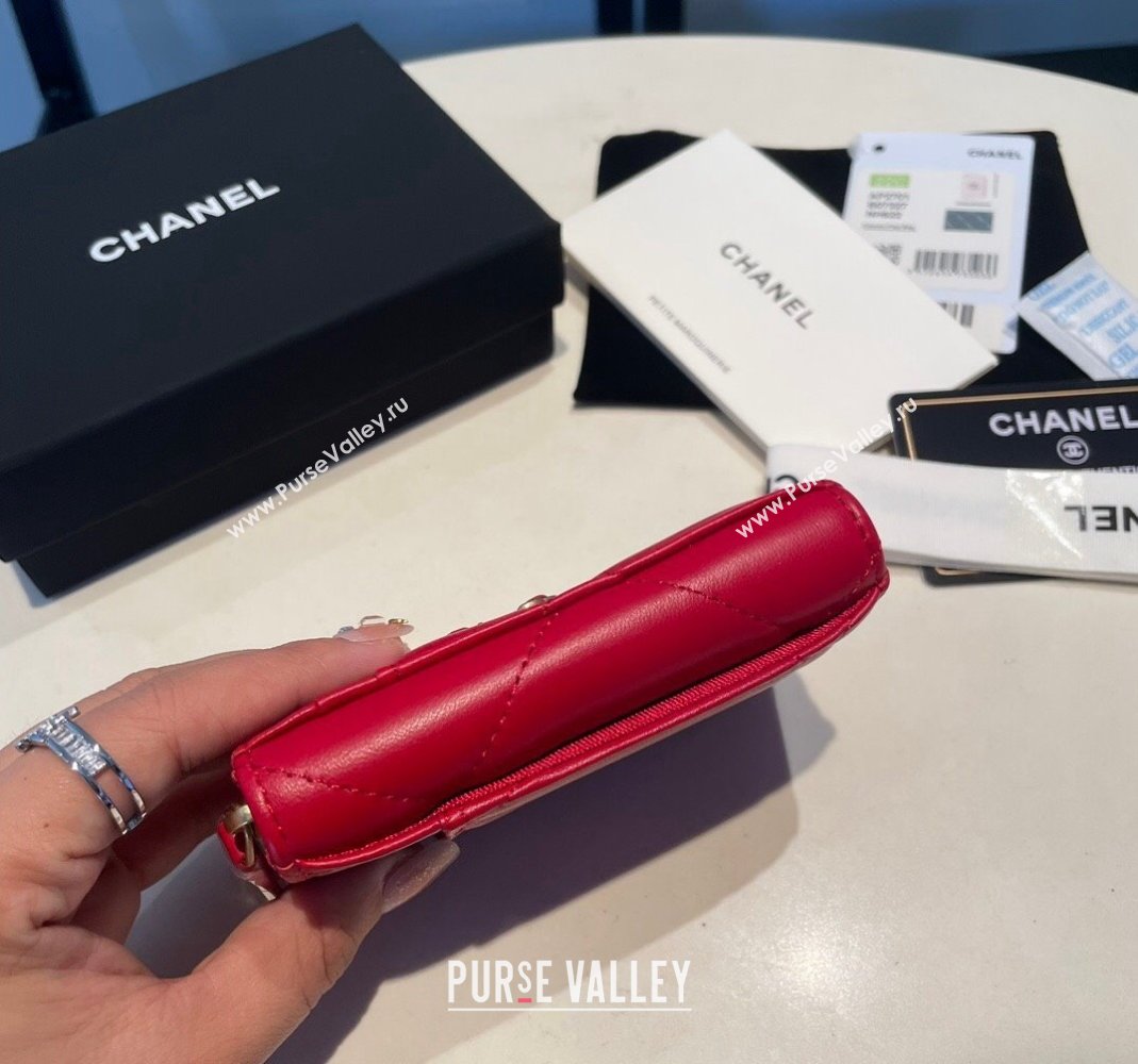 Chanel 19 Shiny Lambskin Card Holder Wallet Red 2023 AP2701 (yezi-231111013)