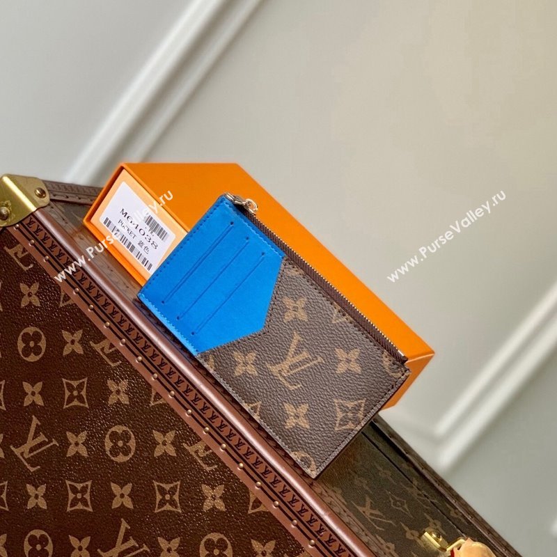 Louis Vuitton Coin Card Holder Monogram Macassar Canvas M82911 Blue Leather 2023 (KI-231113013)