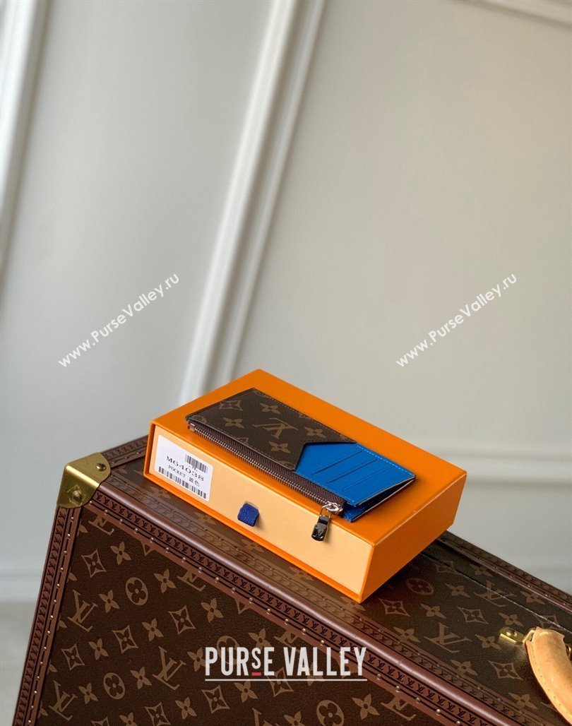 Louis Vuitton Coin Card Holder Monogram Macassar Canvas M82911 Blue Leather 2023 (KI-231113013)