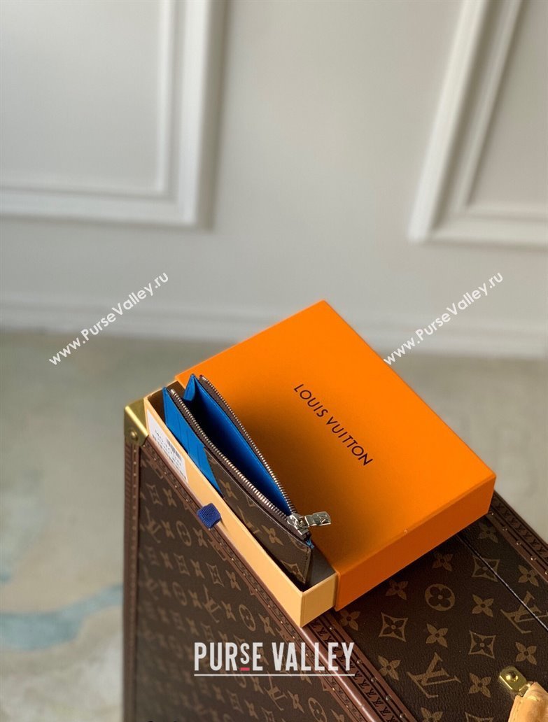 Louis Vuitton Coin Card Holder Monogram Macassar Canvas M82911 Blue Leather 2023 (KI-231113013)