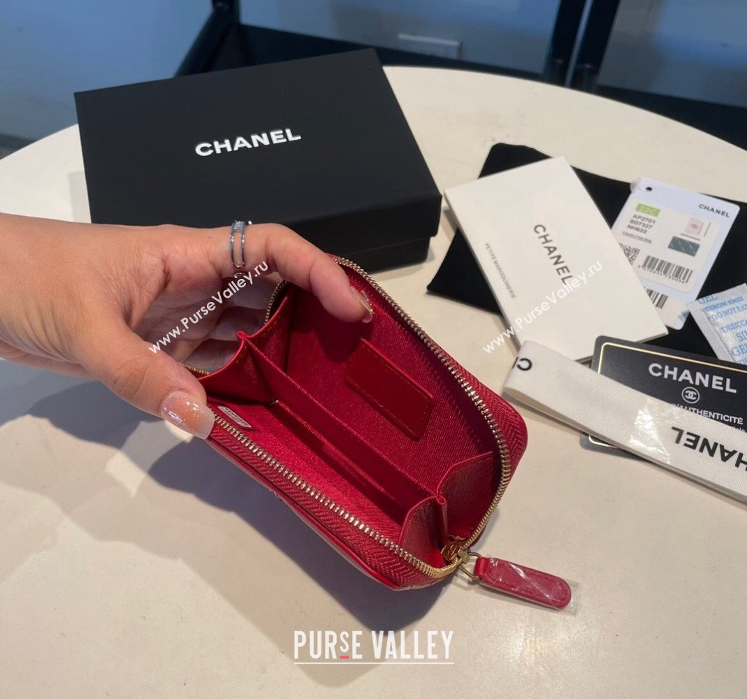 Chanel 19 Shiny Lambskin Card Holder Wallet Red 2023 AP2701 (yezi-231111013)