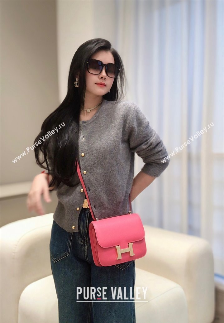 Hermes Constance Bag 18cm in Epsom Leather Rose Lipstick Pink 2023 (Half Handmade) (FL-231113039)