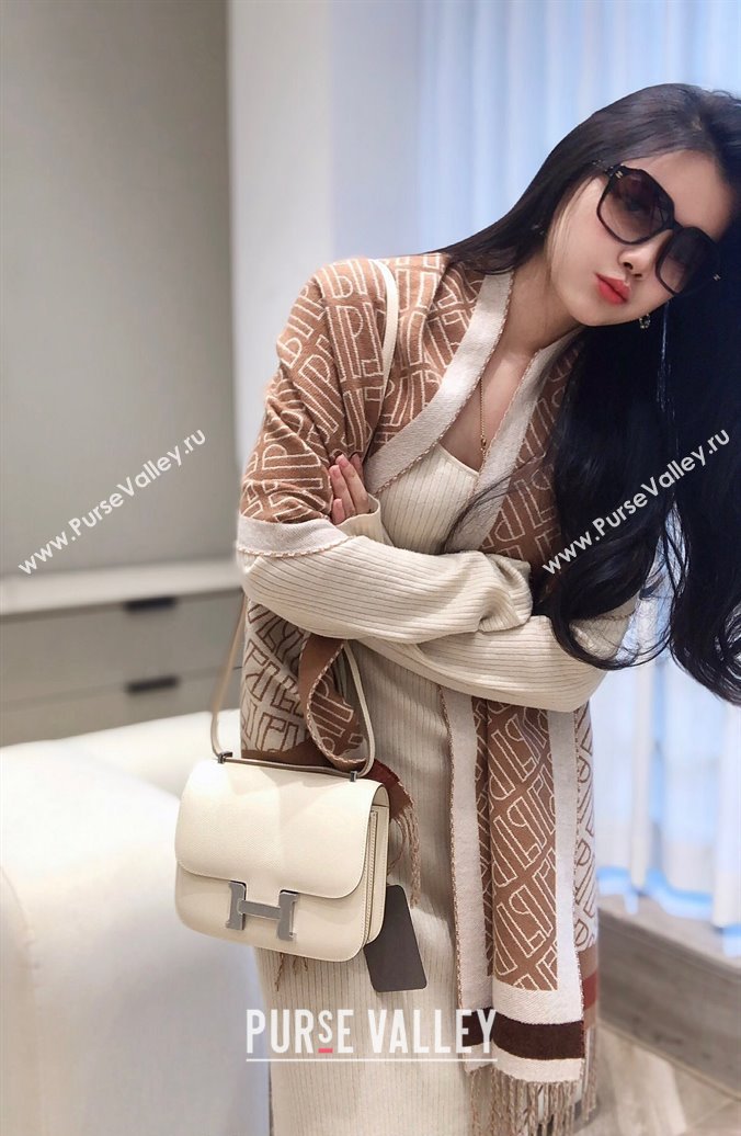 Hermes Constance Bag 18cm in Epsom Leather Cream White/Silver 2023 (Half Handmade) (FL-231113044)