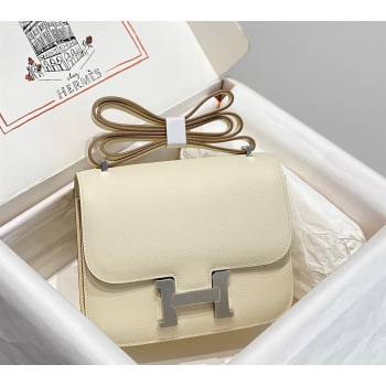 Hermes Constance Bag 18cm in Epsom Leather Cream White/Silver 2023 (Half Handmade) (FL-231113044)