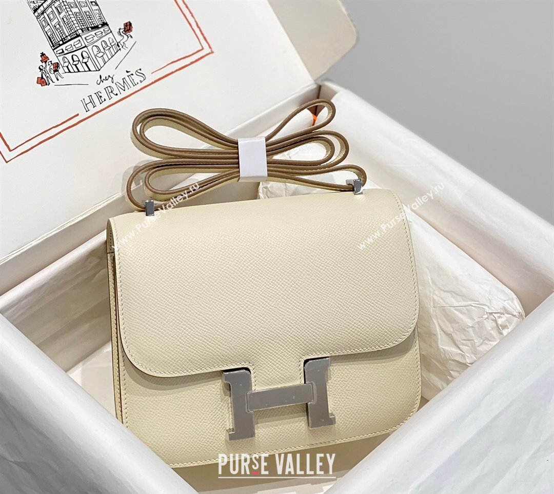 Hermes Constance Bag 18cm in Epsom Leather Cream White/Silver 2023 (Half Handmade) (FL-231113044)