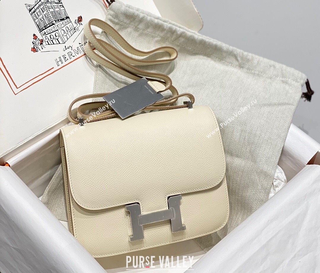 Hermes Constance Bag 18cm in Epsom Leather Cream White/Silver 2023 (Half Handmade) (FL-231113044)