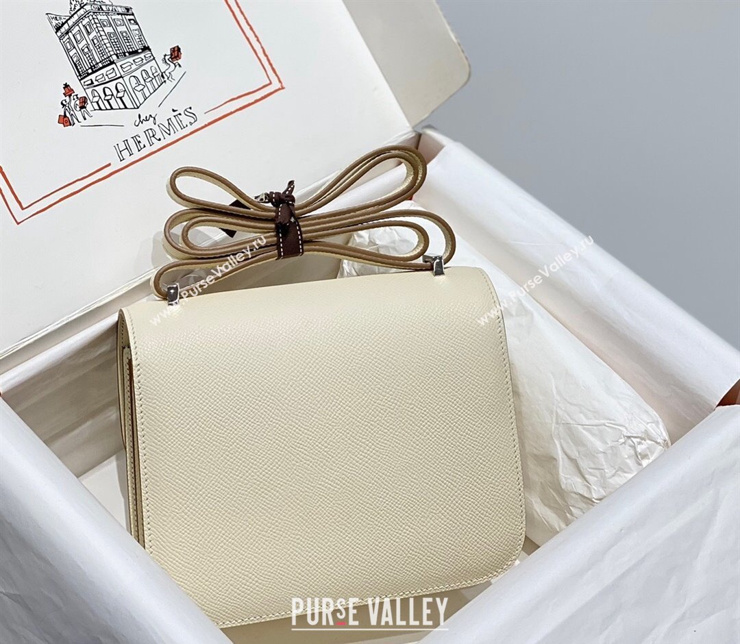 Hermes Constance Bag 18cm in Epsom Leather Cream White/Silver 2023 (Half Handmade) (FL-231113044)