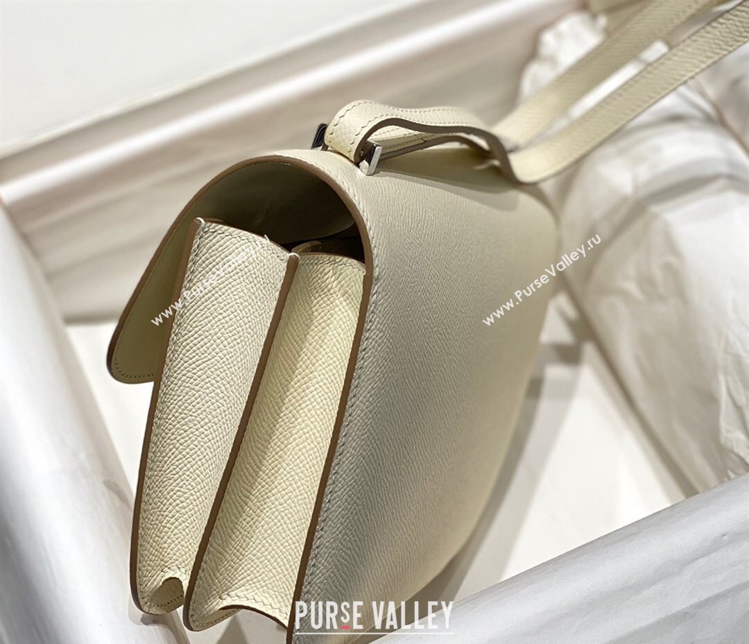 Hermes Constance Bag 18cm in Epsom Leather Cream White/Silver 2023 (Half Handmade) (FL-231113044)